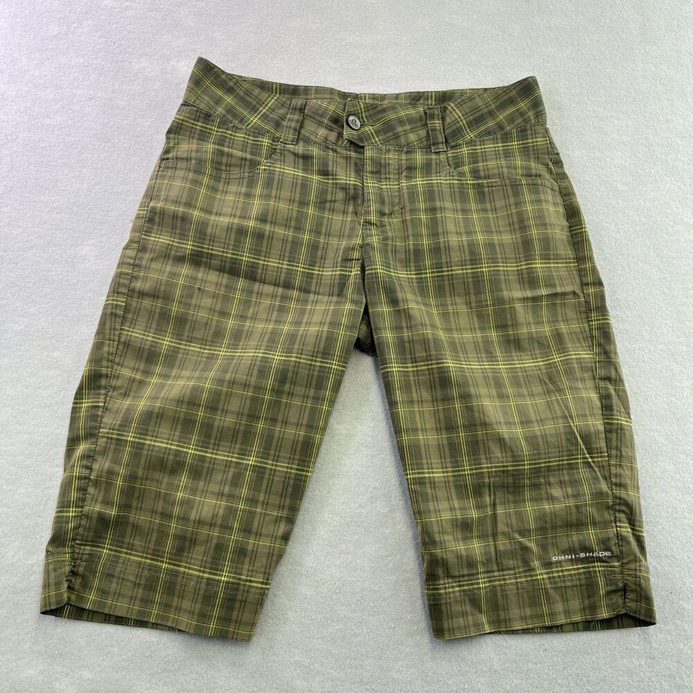 Columbia Titanium Green Plaid Bermuda Shorts Womens 4 Omni Shade Hiking Golf